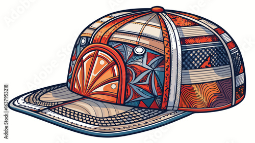 Trucker Hat Snapback Technical Drawing Illustration Blank Streetwear Mock-up Template for Design and Tech Packs CAD Strap Mesh