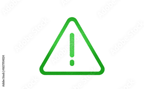 Green Caution warning triangle, attention crack sign transparent.