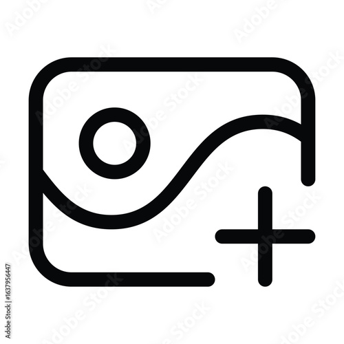 Outline image plus icon to add new picture or photo.