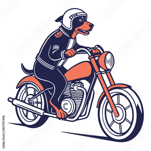 Dog with helmet riding a retro motorcycle vector cartoon illustration