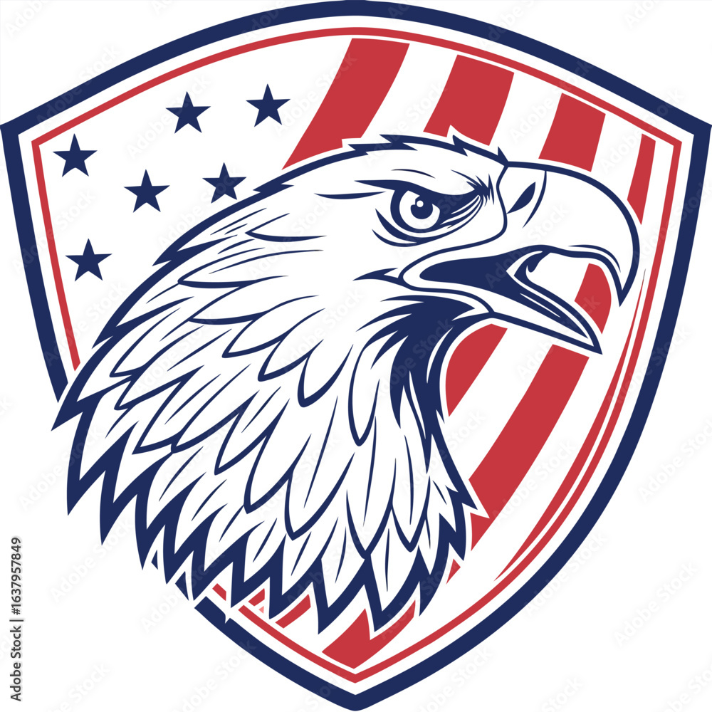 Naklejka premium Patriotic Eagle Crest Logo in Red White and Blue Design Illustration