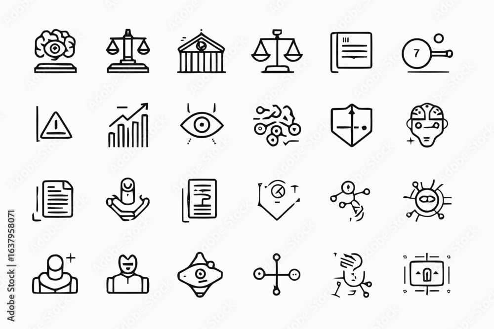 Fototapeta premium Set of line icons for legal and scientific themes