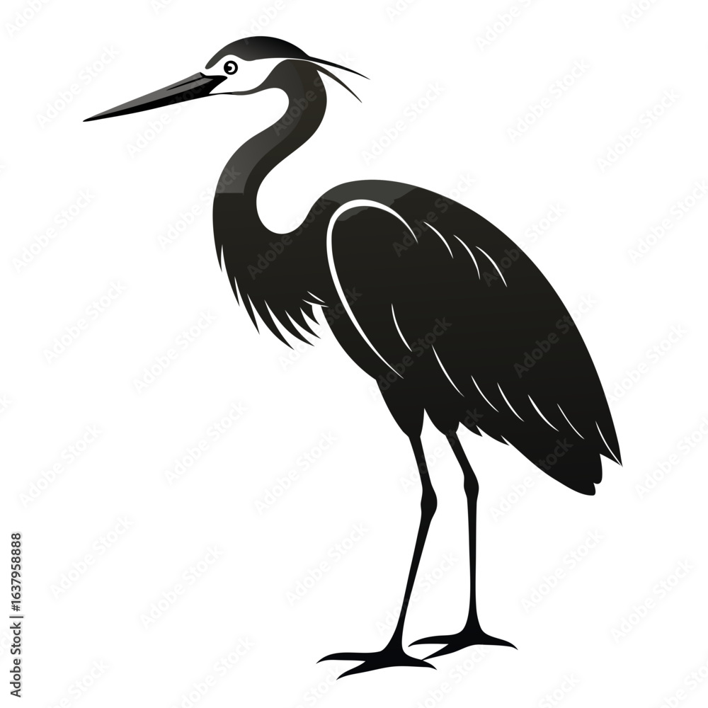 Fototapeta premium Egret clean black silhouette design white background