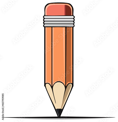 Sharpened Pencil with Eraser Writing Tool Simple Flat Vector Illustration