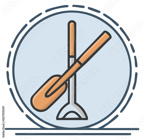 Gardening tools icon with spade and trowel crossing inside a circular frame