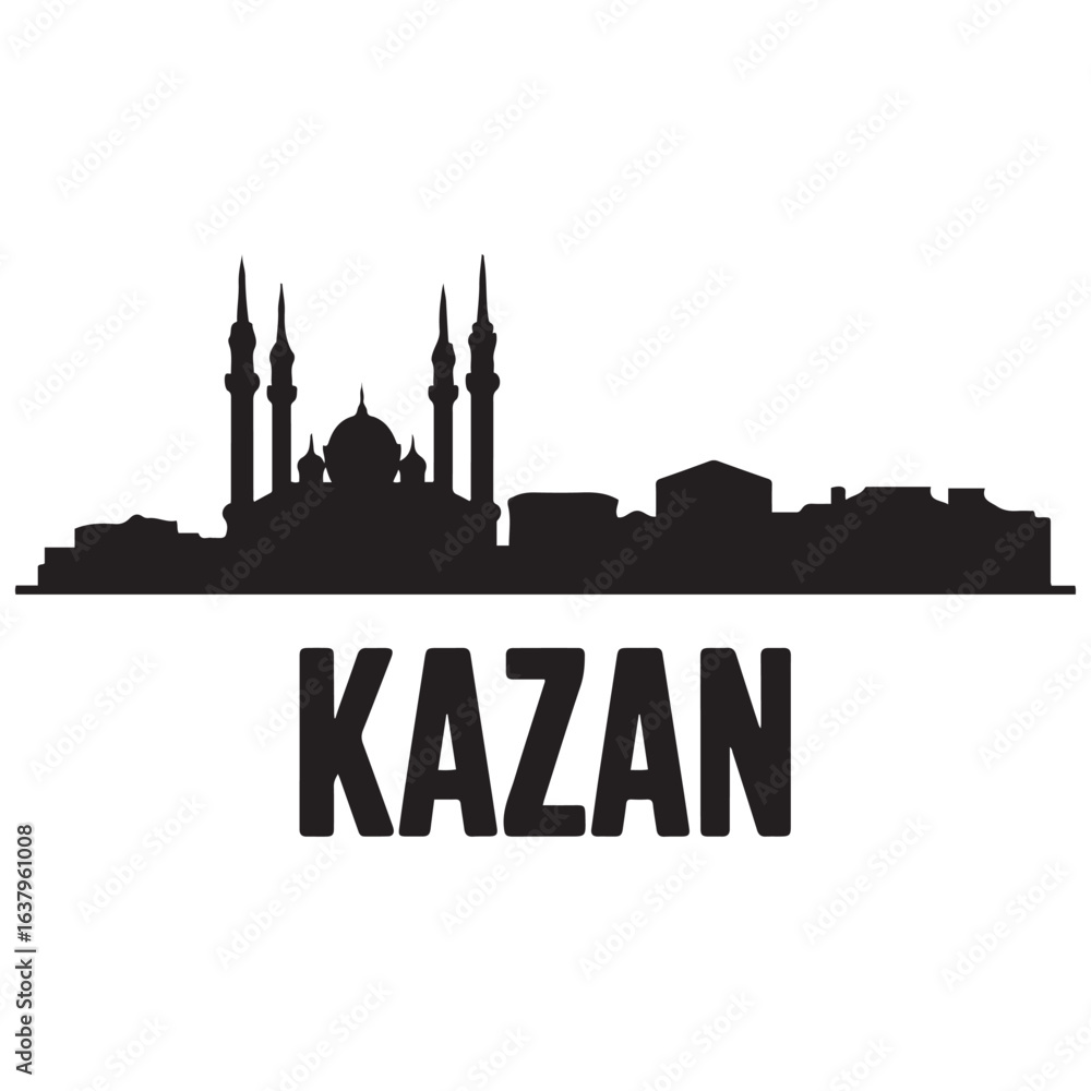 Fototapeta premium Kazan skyline, monochrome silhouette. Vector illustration. Vector black silhouette. with white background.