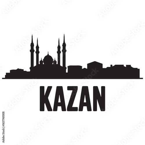 Kazan skyline, monochrome silhouette. Vector illustration. Vector black silhouette. with white background.