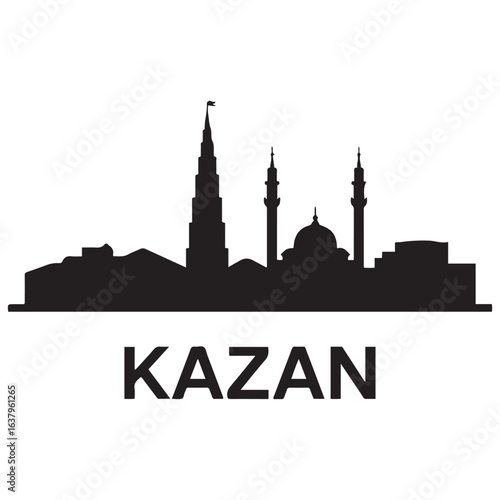 Kazan skyline, monochrome silhouette. Vector illustration. Vector black silhouette. with white background.