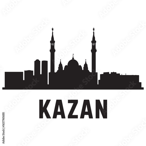 Kazan skyline, monochrome silhouette. Vector illustration. Vector black silhouette. with white background.