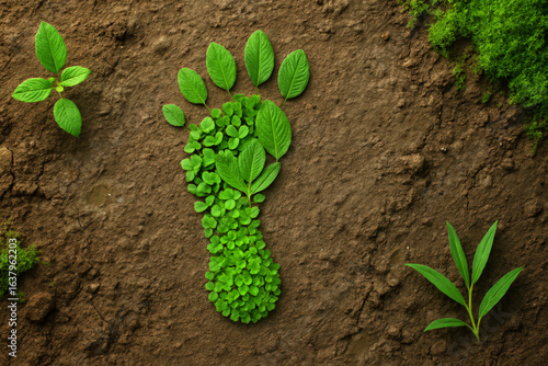 Menschlicher Fußabdruck aus Pflanzen zum Thema Umwelt