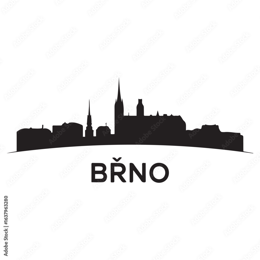 Fototapeta premium Brno skyline silhouette. Landscape Brno, Czech Republic. Vector black silhouette. with white background.