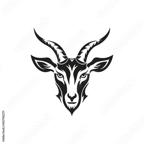 Black Silhouette Tribal Style Goat Head with Horns tattoo