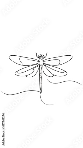 Single line drawing of a dragonfly