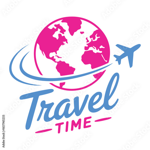 Travel Time Logo – Globe and Airplane Design for Travel Agency or Tourism Branding