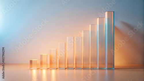 Wallpaper Mural Photo of transparent glass bars showing upward growth trend, symbolizing business success and financial progress with warm and cool lighting Torontodigital.ca