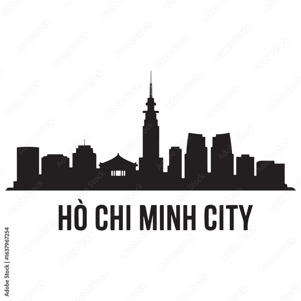 Obraz premium Ho Chi Minh City skyline silhouette. Black Ho Chi Minh City city. Vector black silhouette. with white background.