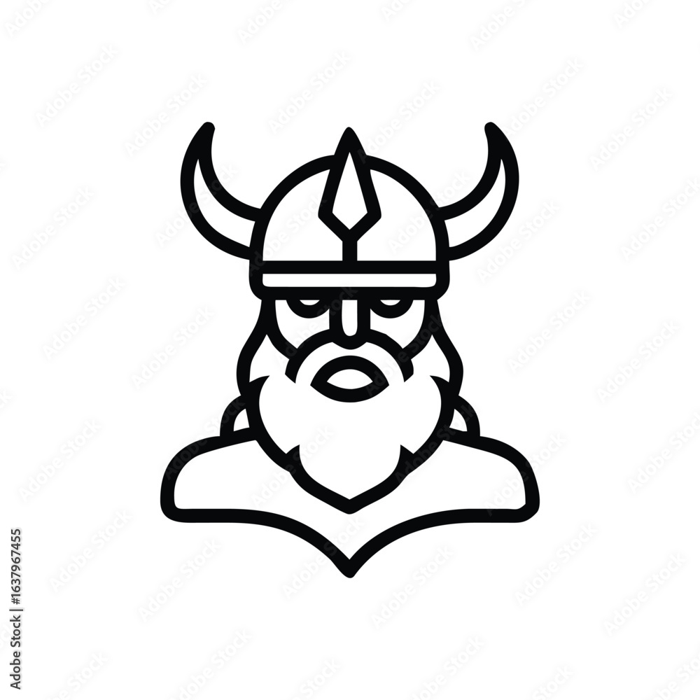Obraz premium Outline Icon of a Viking with Horned Helmet and Beard warrior logo