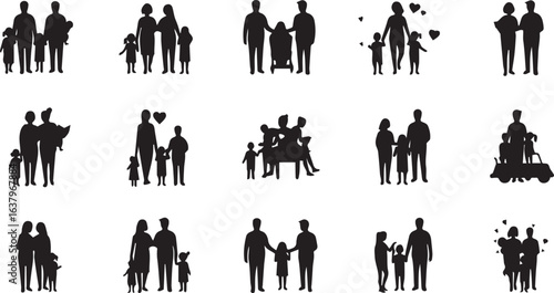 Diverse Family Silhouettes Representing Various Activities and Relationships people parents