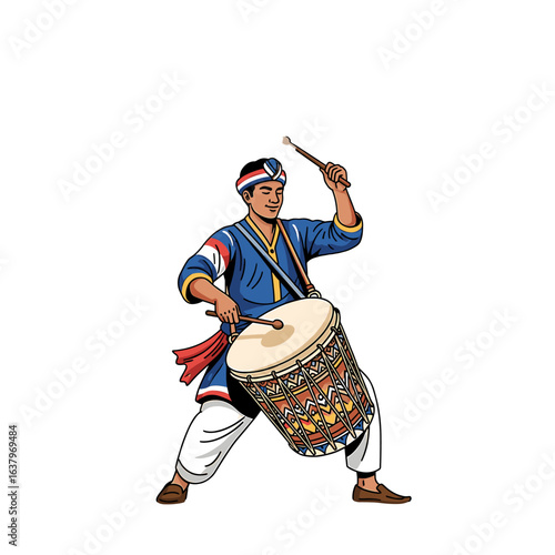 A joyful man leaps while holding and waving the Indonesian flag high in the air.