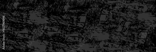 Old cracked dark gray concrete wall wide texture. Gloomy grunge long panoramic black background
