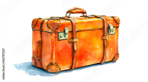 Travel luggage in watercolor illustration on white background