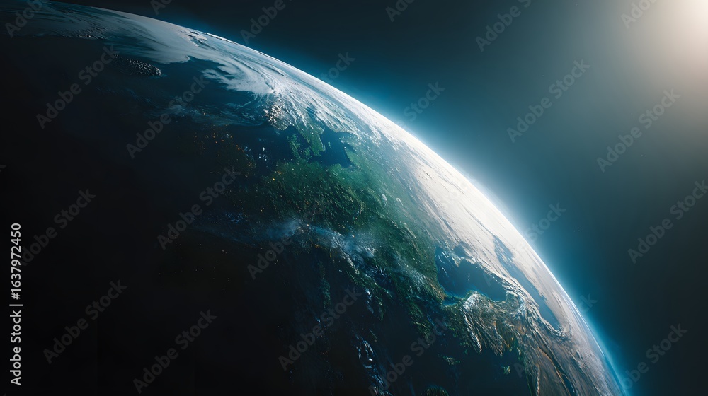 Obraz premium Detailed view of earth from space, highlighting continents and atmosphere.