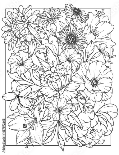 Wallpaper Mural Flower Coloring Page for adults. Adult coloring page with flowers. Floral Coloring book page design. Flower Pattern for coloring. Outline Flowers Background. Black and Whit Flowers. Floral Background Torontodigital.ca
