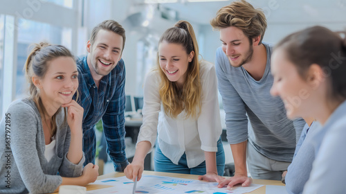 Cheerful Multicultural Coworkers in Open Space Office