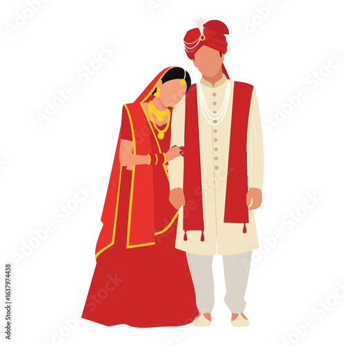 Minimal Hindu Wedding Bride Resting Head Shoulder Vector Illustration