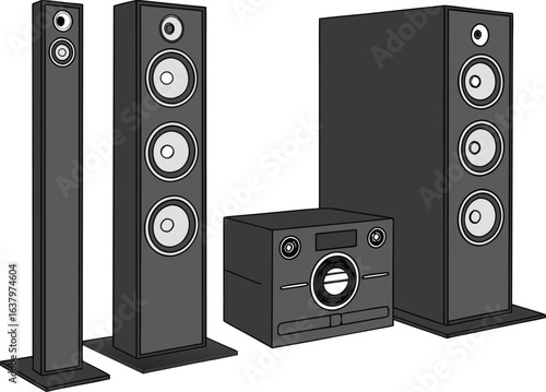 Sound System Design for Audio Equipment Projects. Modern Sound System Design Featuring Speakers and Amplifiers. Realistic Sound System Design for Music and Event Promotions. Complete Sound System