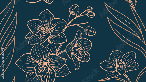 Elegant seamless pattern with orchid flowers and leaves, perfect for adding a touch of luxury and sophistication to your designs