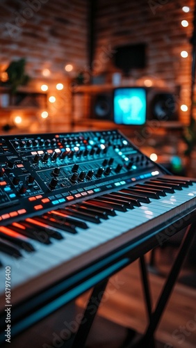 Synth Keyboard in Music Studio