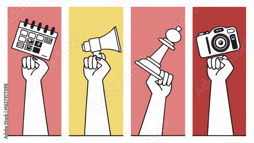 Hands Holding Symbols of Communication Advocacy and Creativity.