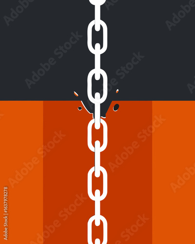Powerful chain breaking through barrier symbolizing freedom and overcoming obstacles with dynamic energy and a sense of breakthrough success