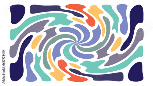 Abstract swirl pattern with colorful shapes creating a dynamic and visually engaging composition