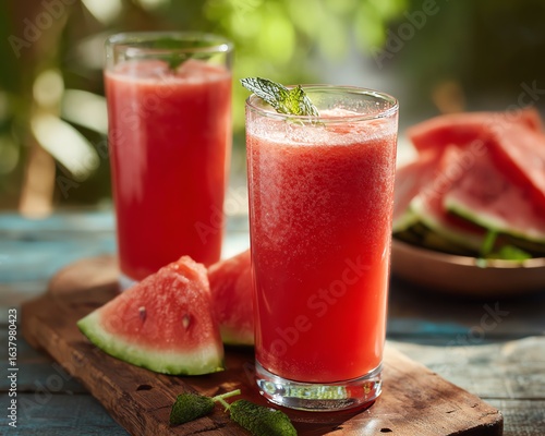 Wallpaper Mural Watermelon Lime Juice with Mint on a Sunlit Rustic Table Torontodigital.ca