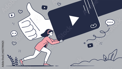 Woman Struggling Under the Weight of Social Media Engagement.