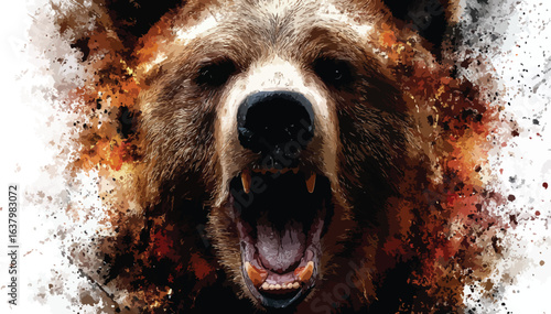 Angry bear head close up painting style