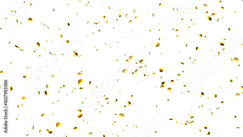 round gold confetti falling isolated on transparent background, texture overlay template for party decoration