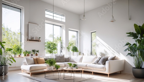 Wallpaper Mural bright modern living room with a white kitchen plants a couch and natural light Torontodigital.ca