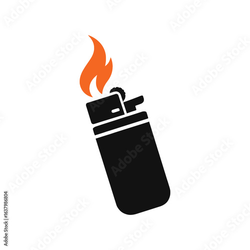 Iconic Lighter with Flickering Flame Isolated on White Background Illustration Represents Fire and Starting Concept with Minimalist Design