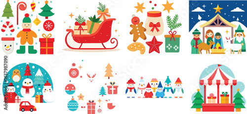 Christmas Icon Set in Flat Design Style Christmas icon bundle design