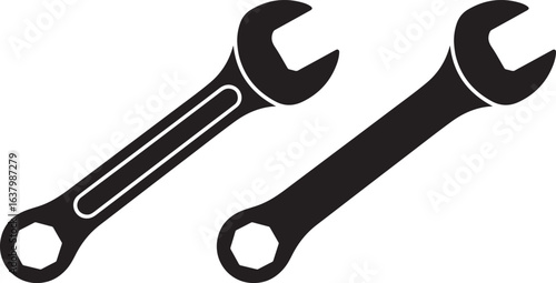 Two black silhouette wrenches on a white background tool spanner
