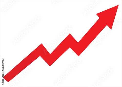 A bold red arrow chart with sharp upward zigzags indicating strong growth and positive progress against a clean white background representing financial success and business advancement