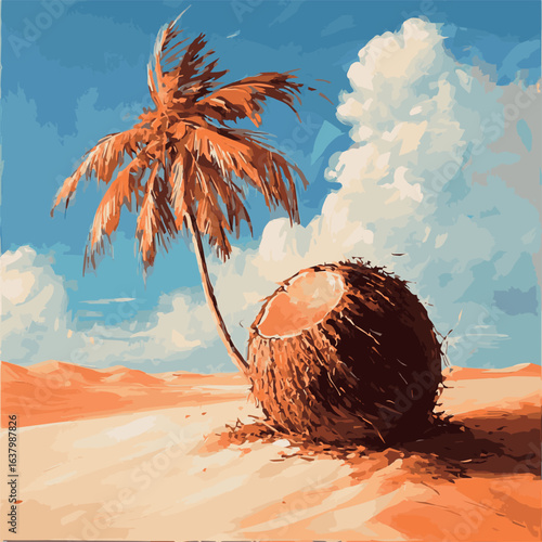 coconut tree in the desert,coconut,color vector

