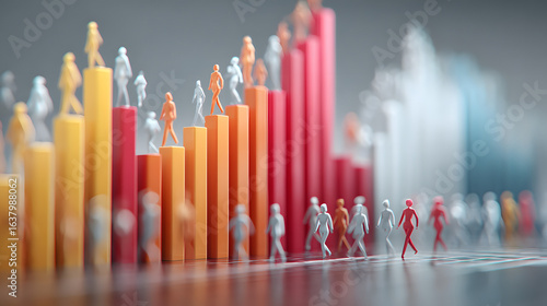 Sharp medium shot of animated infographic bars showing womens life expectancy outpacing mens by close to six years with blurred secondary elements emphasizing the gender divide.