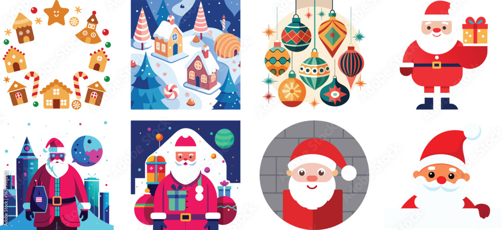 Fototapeta premium Christmas Icon Set in Flat Design Style Christmas icon bundle design