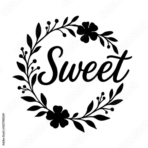 Sweet floral wreath silhouette script botanical circle