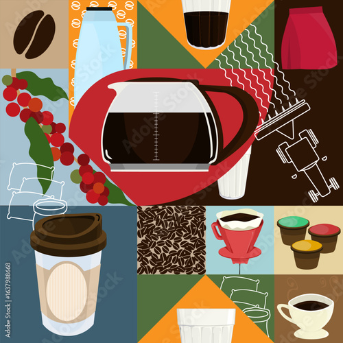 mocaico com tema de café - padrão ilustrado em peça única para replicar