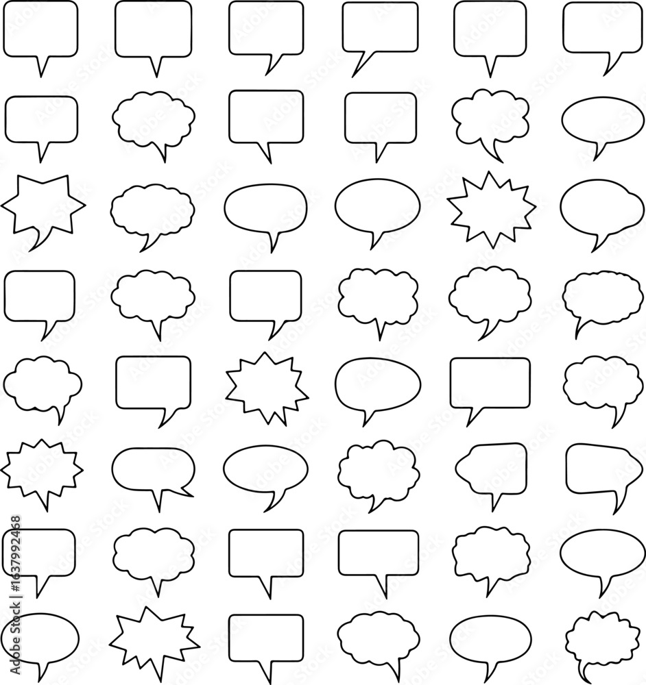Fototapeta premium Collection of hand drawn speech bubble outlines in various shapes and styles silhouette
